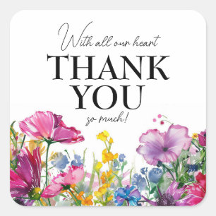 Vielen Dank 🌻 💗 🌹 Meadow Blooms Collection Quadratischer Aufkleber