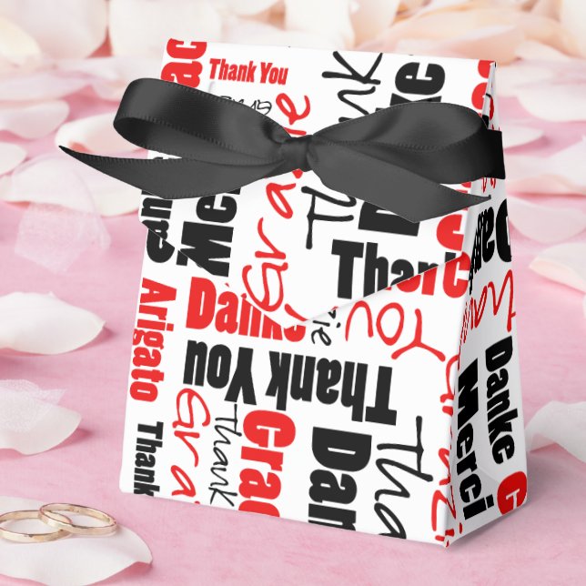 Vielen Dank mehrsprachiges Word Collage Red Black Geschenkschachtel (Hochzeit)