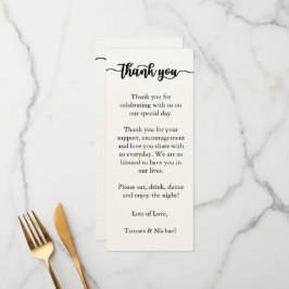 Vielen Dank Menü Card, Empfang Menu Vielen Dank Menükarte