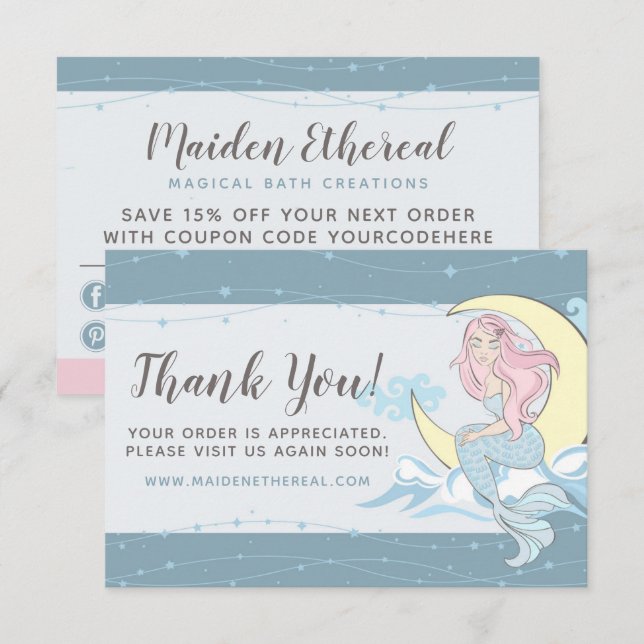 Vielen Dank Mermaid Moon & Stars Mystical Siren Ca Einladung (Vorne/Hinten)