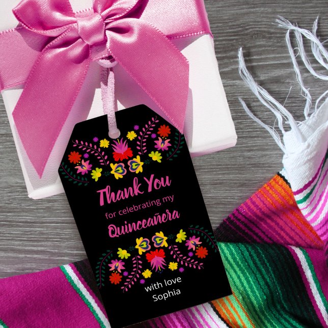 Vielen Dank, Mexikanisches Fiesta Party Black Quin Geschenkanhänger (Quinceanera thank you tag from my Mexican Fiesta Party collection)