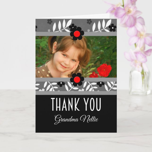 Vielen Dank mit Foto und Name Black Contemporary Karte (Orchidee)