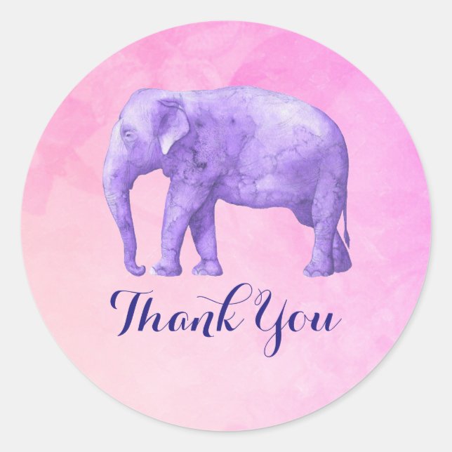 Vielen Dank mit Lila Elefant Runder Aufkleber (Vorderseite)