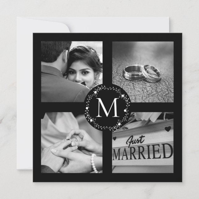 Vielen Dank, Mit Monogramm Hochzeitfotocollage Einladung (Vorderseite)