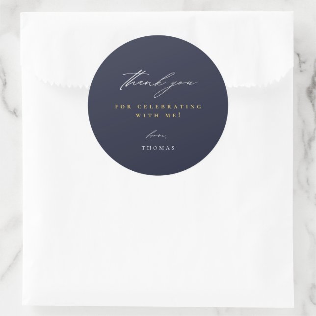 Vielen Dank, Modernes Script Navy Blue Runder Aufkleber (Tasche)