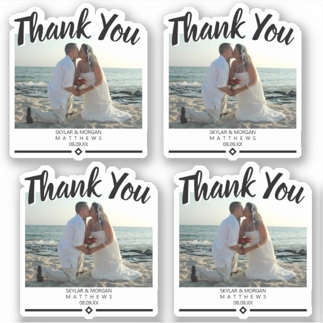 Vielen Dank Modernes Wedding Foto Black Vinyl Aufkleber (Vorderseite)