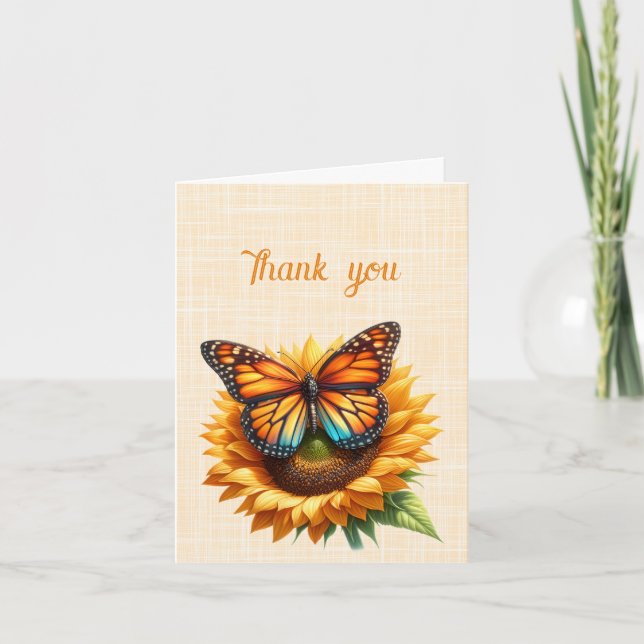 Vielen Dank Monarch Butterfly auf Sonnenblumen Karte (Vorderseite)