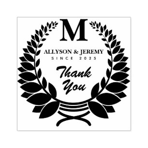 Vielen Dank Monogram Traditioneller Laurel Wreath  Gummistempel