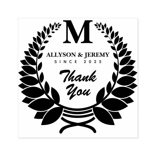 Vielen Dank Monogram Traditioneller Laurel Wreath  Gummistempel (Prägung)