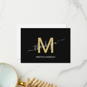 Vielen Dank Monogramm Skript schwarzes Gold Dankeskarte