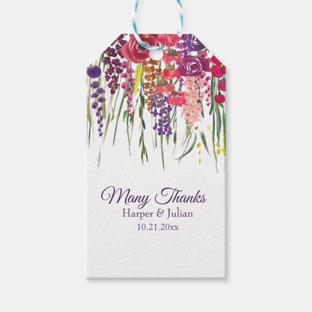 "Vielen Dank" Multiflorale Drop mit Name/Datum Geschenkanhänger (Vorderseite)