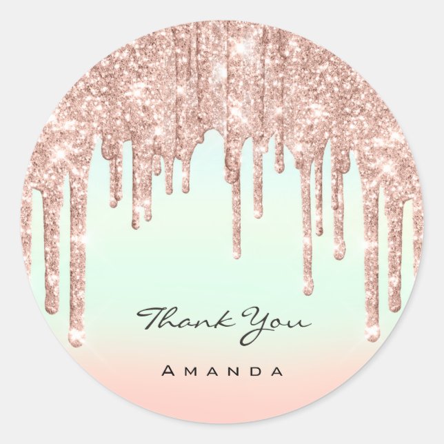 Vielen Dank Name 16. Bridal Blush Glitzer Ombre Runder Aufkleber (Vorderseite)