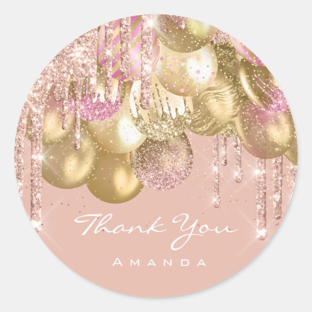 Vielen Dank Name 16. Bridal Glitzer Ballon Gold Co Runder Aufkleber (Vorderseite)