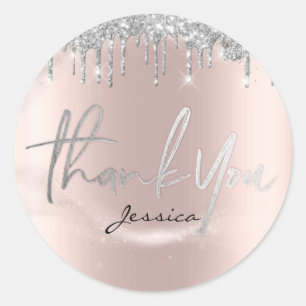 Vielen Dank Name 16. Bridal Pink Silver Glitzer Runder Aufkleber