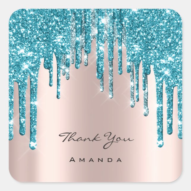 Vielen Dank Name 16. Bridal Rose Glitzer Aquamarin Quadratischer Aufkleber (Vorderseite)