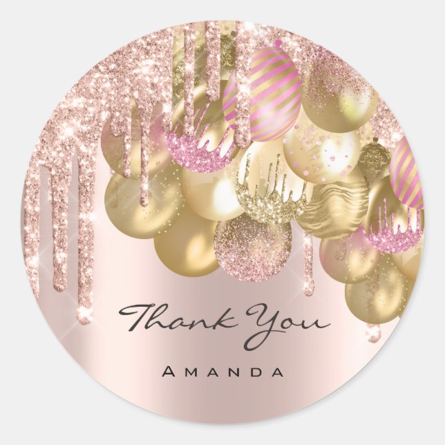 Vielen Dank Name 16. Bridal Rose Glitzer Ballons Runder Aufkleber (Vorderseite)
