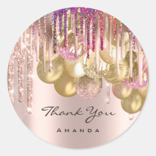 Vielen Dank Name 16. Bridal Rose Glitzer Ballons Runder Aufkleber