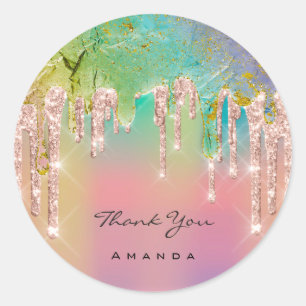 Vielen Dank Name 16. Bridal Rose Glitzer Holograph Runder Aufkleber