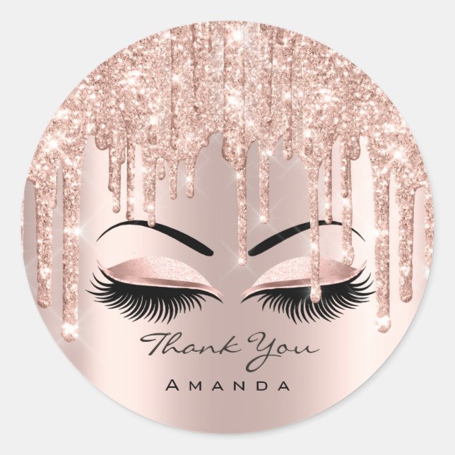 Vielen Dank Name 16. Bridal Rose Glitzer Makeup Runder Aufkleber (Vorderseite)