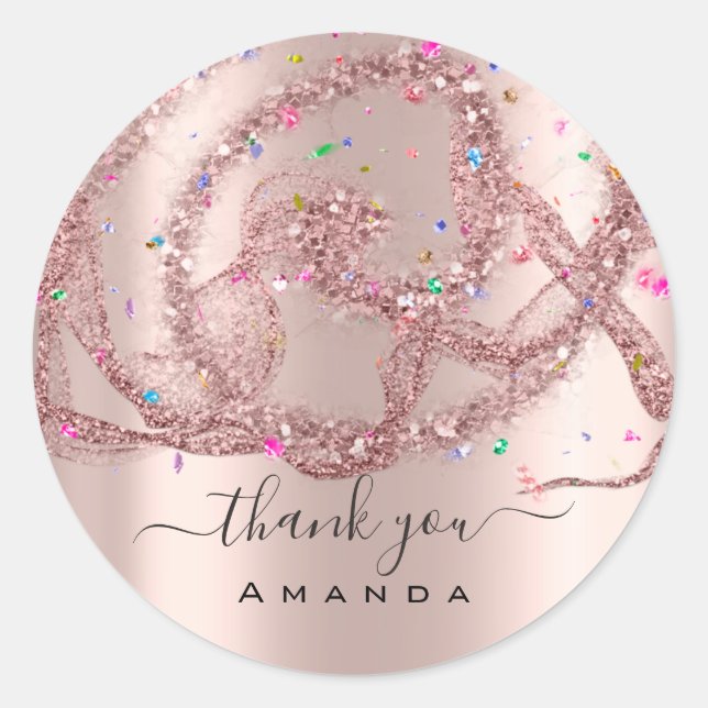 Vielen Dank Name 16. Bridal Rose Modern Confetti Runder Aufkleber (Vorderseite)