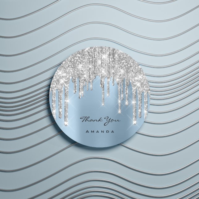 Vielen Dank Name 16. Bridal Silver Glitzer Blue Runder Aufkleber (Thank You Name 16th Bridal Silver Glitter Blue Classic Round Sticker)