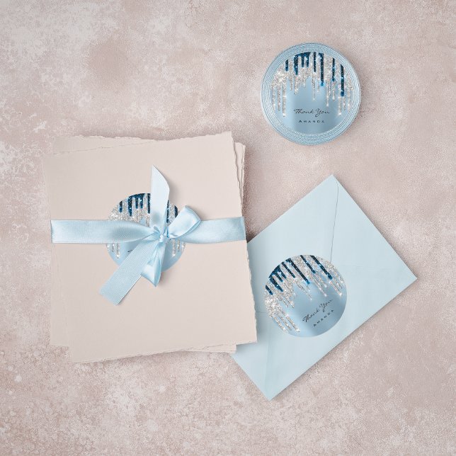 Vielen Dank Name 16. Bridal Silver Glitzer Navy Runder Aufkleber (Thank You Name 16th Bridal Silver Glitter Navy Classic Round Sticker)