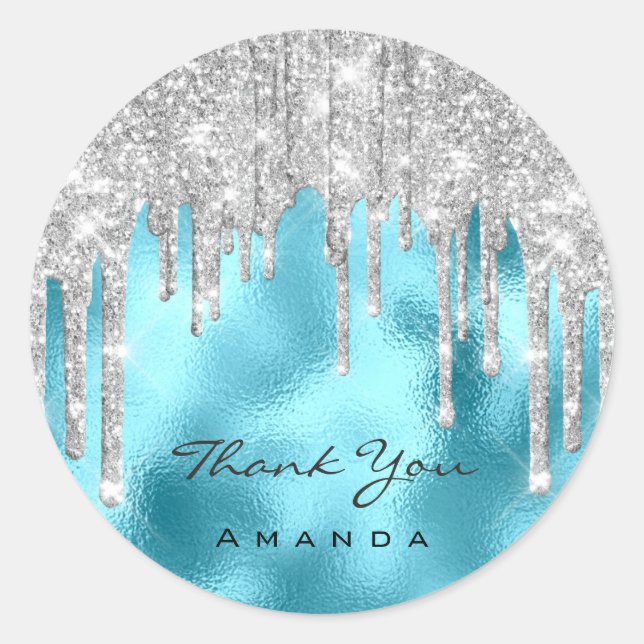 Vielen Dank Name 16. Bridal Silver Glitzer Ocean Runder Aufkleber (Vorderseite)