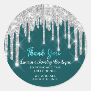 Vielen Dank Name 16. Bridal Tropfen Glitzer Aquama Runder Aufkleber