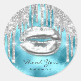 Vielen Dank Name 16. BridalBlue Glitzer Kiss Silve Runder Aufkleber