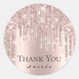 Vielen Dank Name 16th Bridal Rose Glitzer Tropfen  Runder Aufkleber