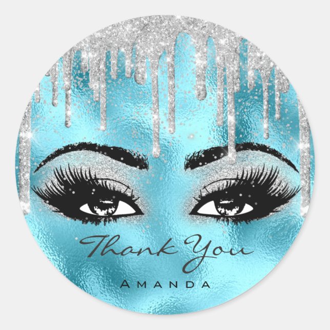 Vielen Dank Name Confetti Gray Glitzer Eyelash Oce Runder Aufkleber (Vorderseite)