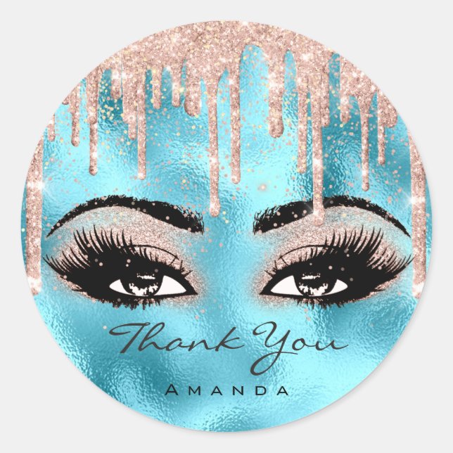 Vielen Dank Name Confetti Rose Glitzer Eyelash Blu Runder Aufkleber (Vorderseite)