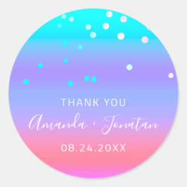 Vielen Dank Name Datum Blue Pink Aqua Pink Confett Runder Aufkleber