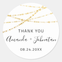 Vielen Dank Name Datum White Golden Lights Einfach Runder Aufkleber
