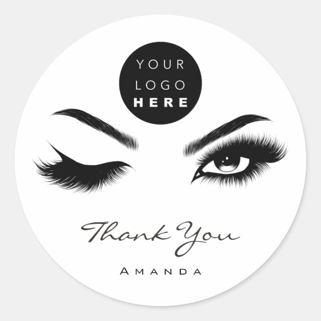 Vielen Dank Name Eyelash Logo Schwarz-weiß Logo Runder Aufkleber (Vorderseite)