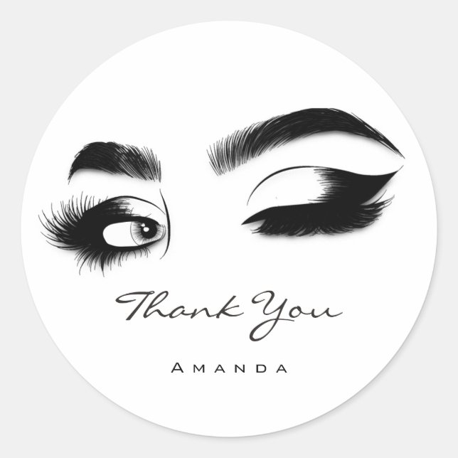 Vielen Dank Name Eyelash Logo Schwarz-weiß Runder Aufkleber (Vorderseite)