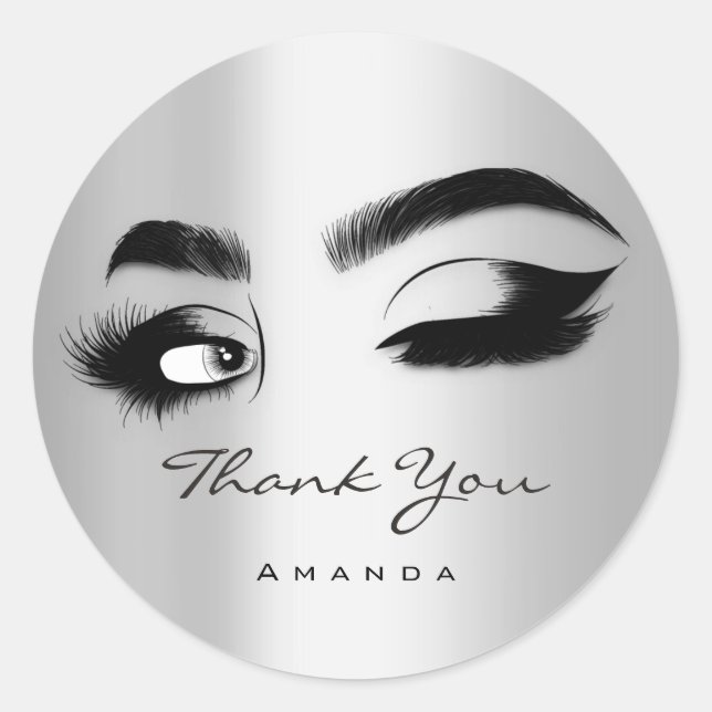 Vielen Dank Name Eyelash Logo Silver Gray Runder Aufkleber (Vorderseite)