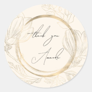 Vielen Dank Name Floral Bridal Gold Shabby Chic Runder Aufkleber
