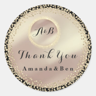 Vielen Dank Name Glitzer Monogram Black Rose Gold Runder Aufkleber
