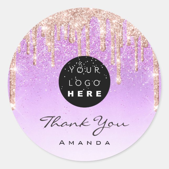 Vielen Dank Name Makeup Artist Lila Glitzer Logo Runder Aufkleber (Vorderseite)
