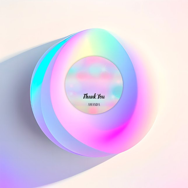 Vielen Dank Name Pink Holograph Pastels Sweet 16. Runder Aufkleber (Thank You Name Pink Holograph Pastels Sweet 16th Classic Round Sticker)