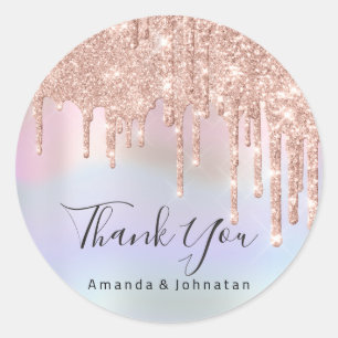 Vielen Dank Name Wedding Rose Glitzer Holograph Runder Aufkleber