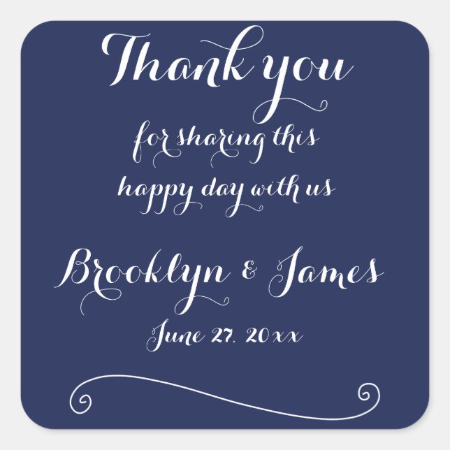 Vielen Dank Navy Blue Elegant Wedding Stickers (Vorderseite)