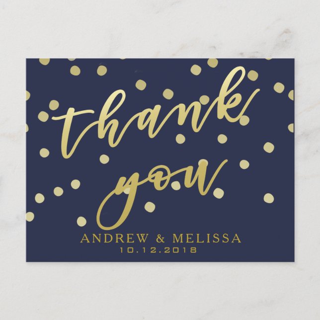 Vielen Dank | Navy & Imitate Gold Script Postcard Postkarte (Vorderseite)