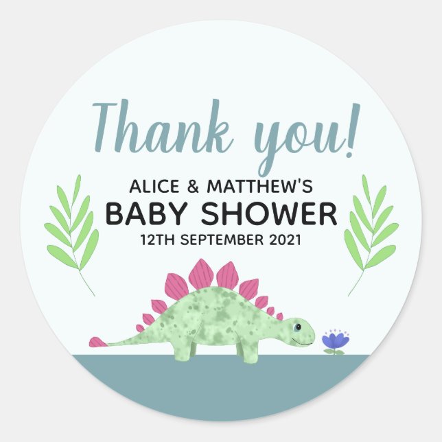Vielen Dank Niedlich Blue Dinosaur Baby Dusche Gef Runder Aufkleber (Vorderseite)