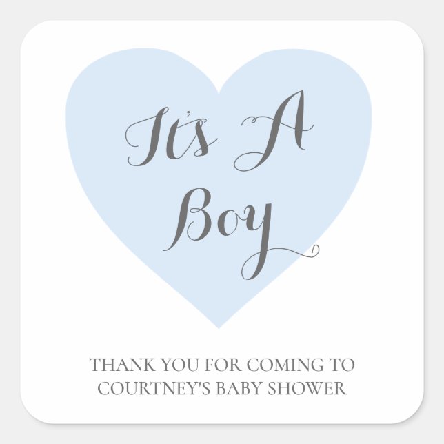 Vielen Dank Niedlich Blue Heart's a Boy Baby Dusch Quadratischer Aufkleber (Vorderseite)