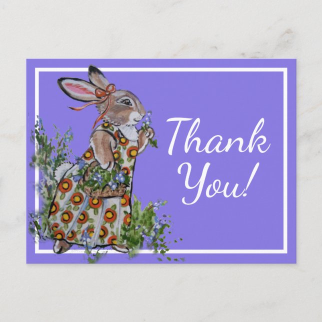 Vielen Dank Niedlich Bunny Rabbit Blue Feminoral Postkarte (Vorderseite)