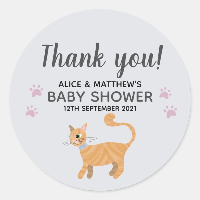 Vielen Dank Niedlich Cat Cartoon Baby Dusche Runder Aufkleber (Vorderseite)