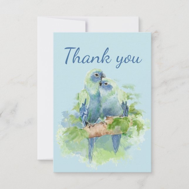 Vielen Dank, Niedlich Cuddling Blue Parrot Birds Dankeskarte (Vorderseite)