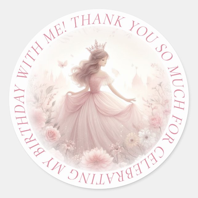 Vielen Dank, Niedlich Hübsche Rosa Prinzessin Runder Aufkleber (Vorderseite)